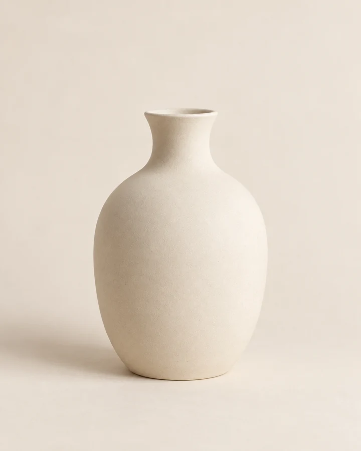 Rounded ivory form with a narrow neck. One vase; decorative branches not included.